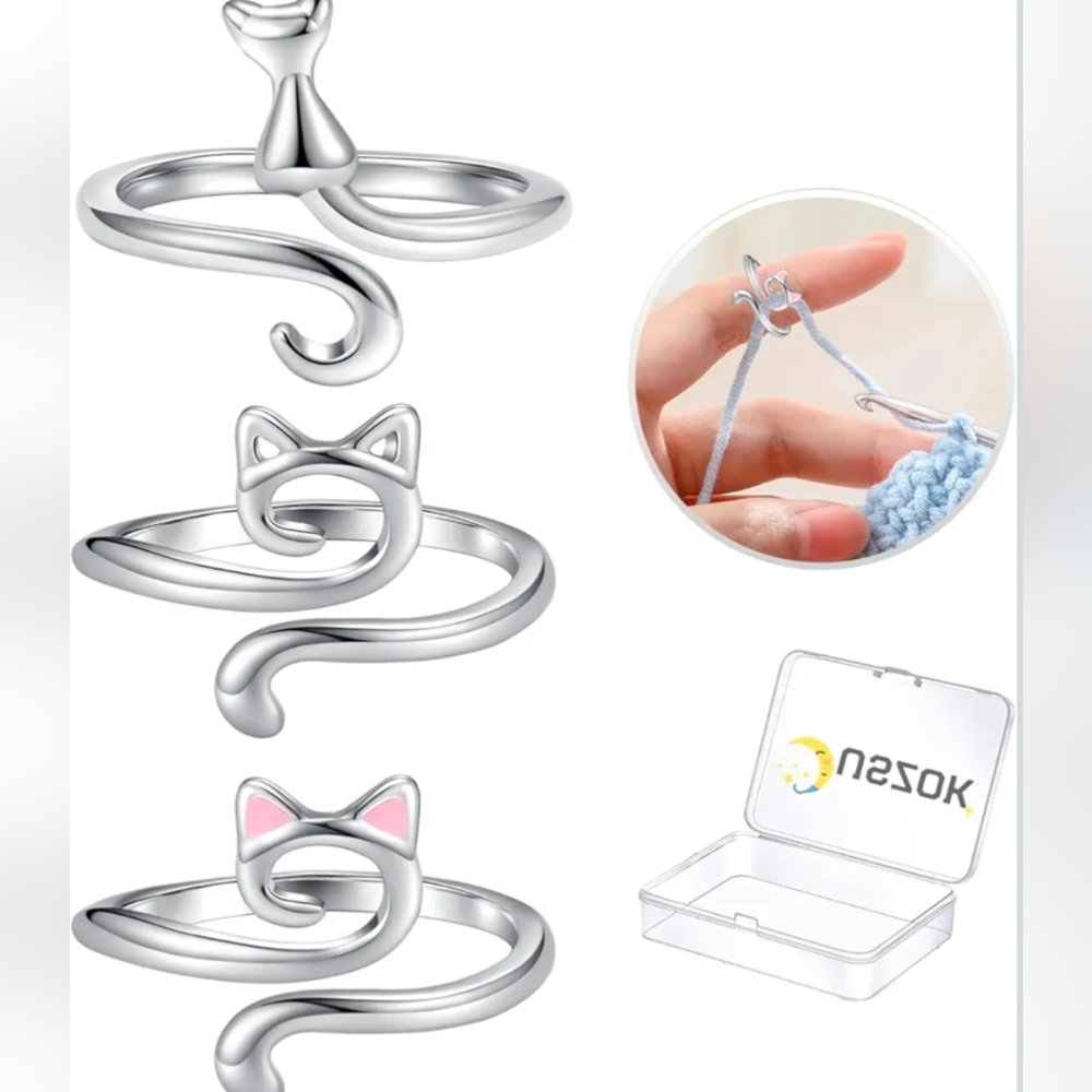 Adjustable Silver Cat Ring Set